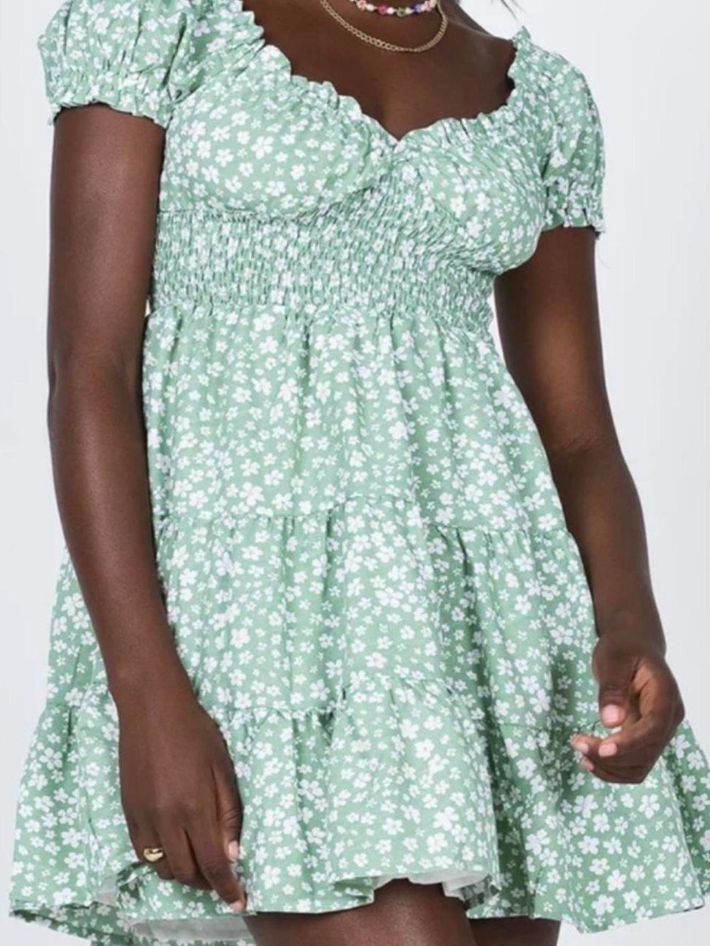 Princess Polly Green Floral Smocked Babydoll Dress